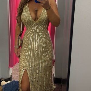 Gold Sequin V-Neck Evening Dress
